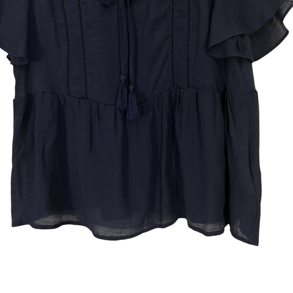 Nanette Lepore Boho Top Pom Fringe Blue Size Medium Baby Doll - Picture 5 of 10